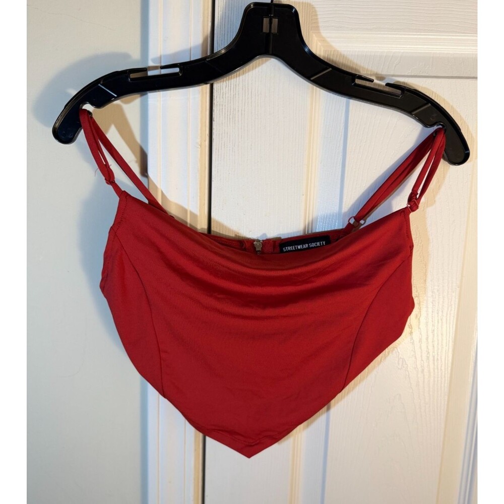 Streetwear Society Women's Small Cherry Red Cowl Neck Asymmetric Top Zip Back Y2